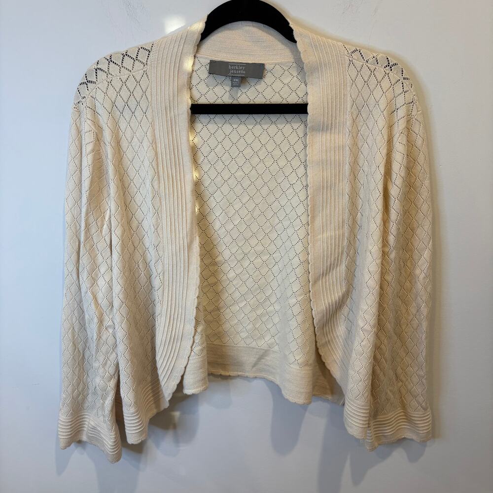 Berkeley Johnson Cream Diamond Crochet Open Front Cardigan 2XL